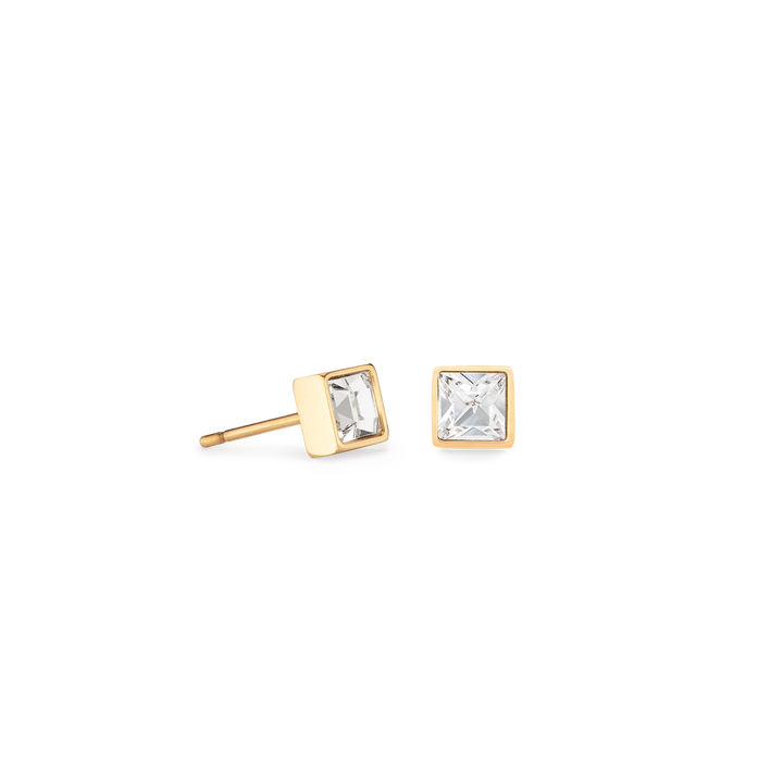 Coeur De Lion Gold Brilliant Square Crystal Stud Earrings