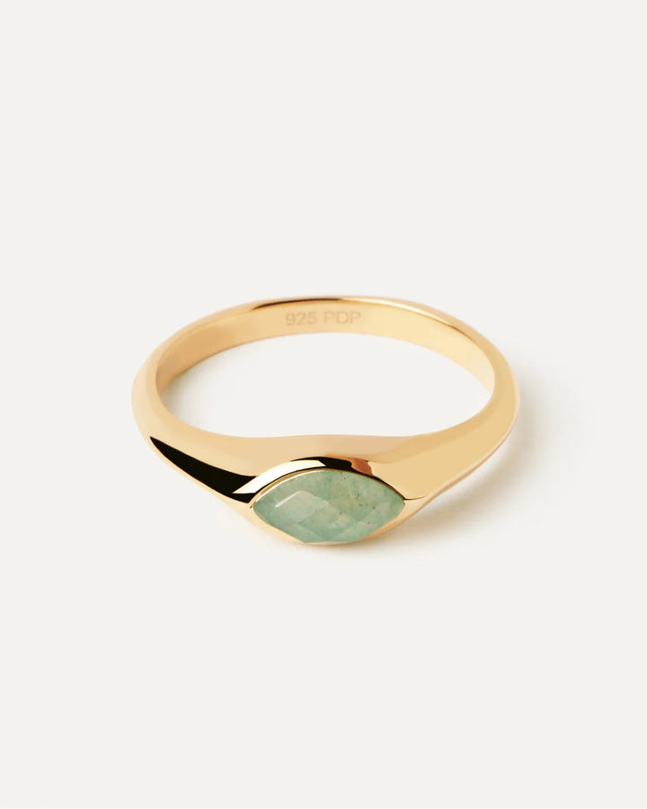 PDPAOLA Gold Green Aventurine Nomad Stamp Ring