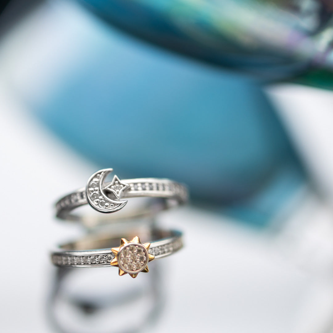 Kit Heath Silver Celeste Sun & Moon Pavé Duo Stacking Rings