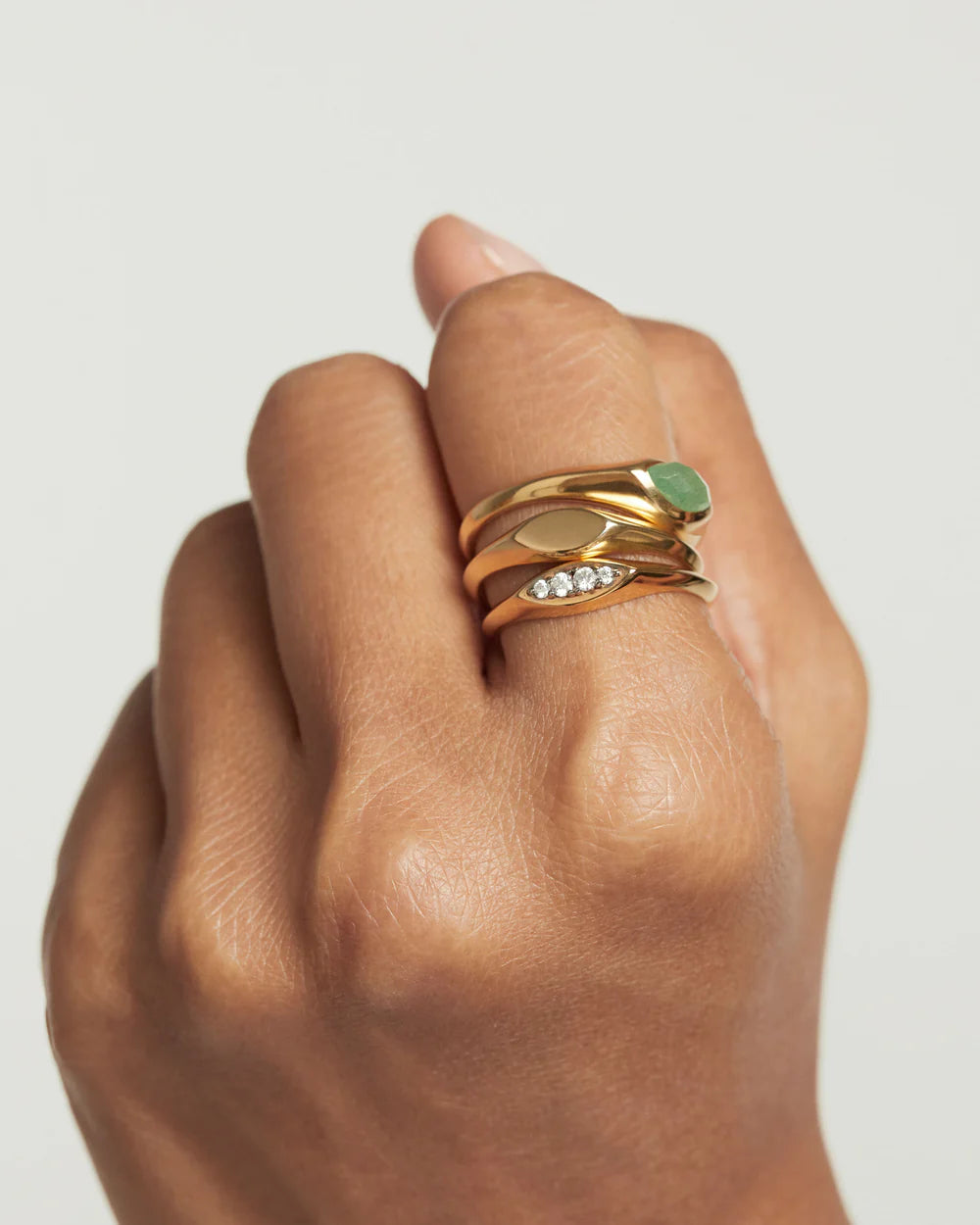 PDPAOLA Gold Green Aventurine Nomad Stamp Ring