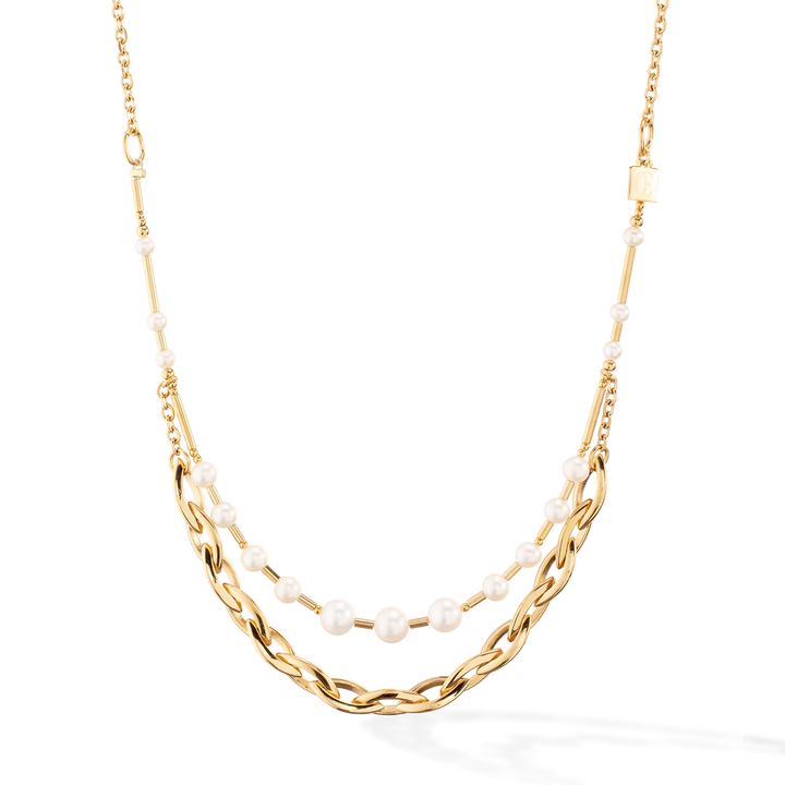 Coeur De Lion Gold Navette Freshwater Pearl Chunky Multiwear Necklace