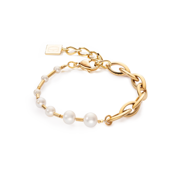 Coeur De Lion Gold Navette Freshwater Pearl Chunky Multiwear Bracelet