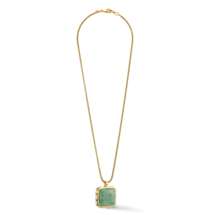 Coeur De Lion Gold Amulet Spikes Square Green Aventurine Necklace