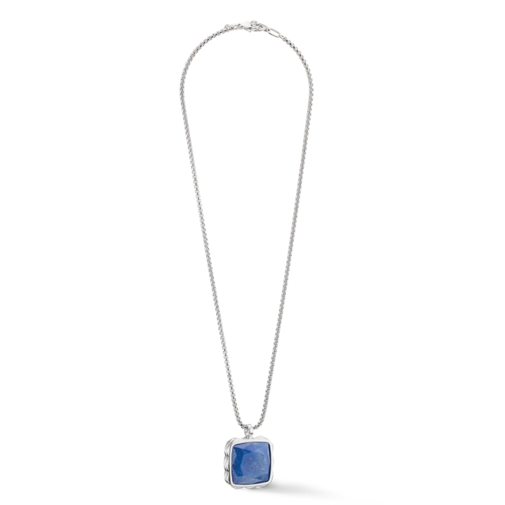 Coeur De Lion Silver Amulet Spikes Square Blue Aventurine Necklace