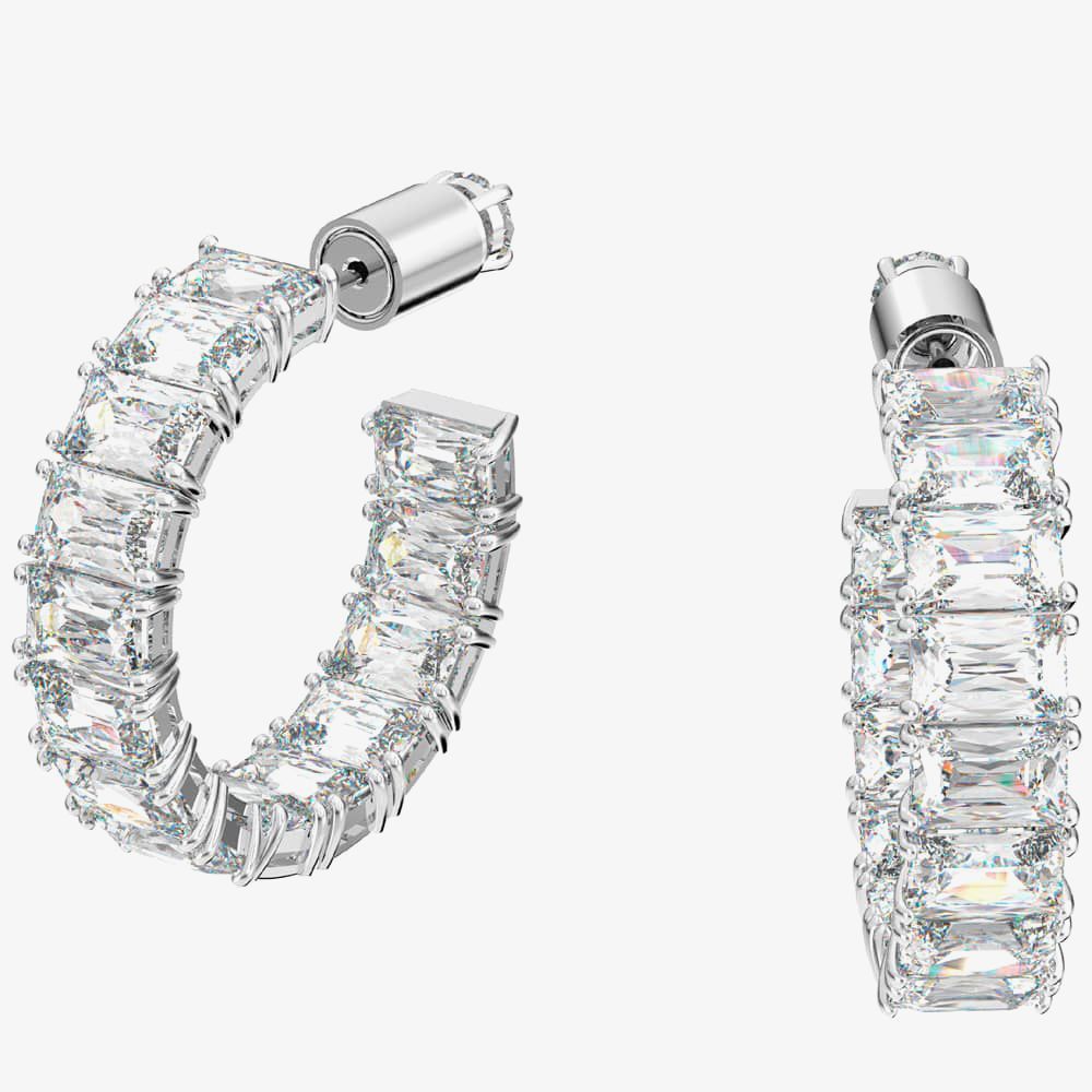 Swarovski Silver Matrix Octagon Cut Hoop Earrings