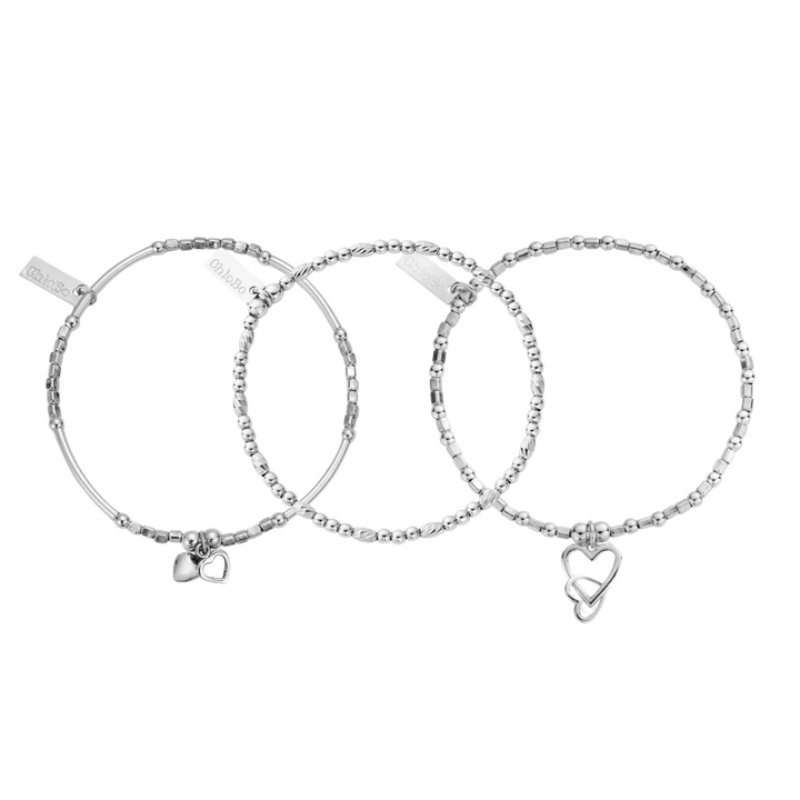 ChloBo Silver Interlocking Heart Set of 3 Bracelets