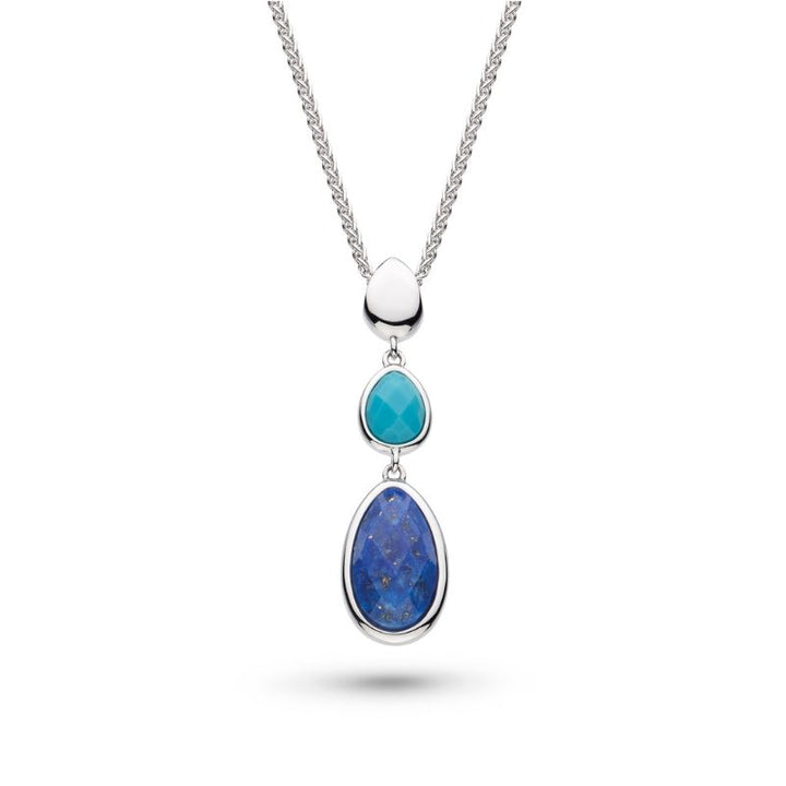 Kit Heath Silver Coast Pebble Azure Gemstone Trio Droplet Necklace