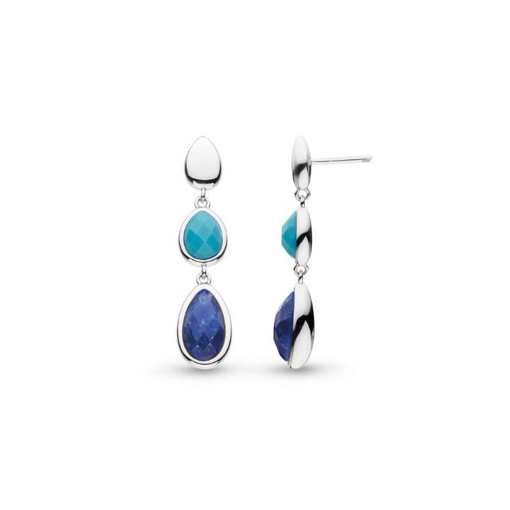 Kit Heath Silver Coast Pebble Azure Gemstone Trio Droplet Stud Drop Earrings