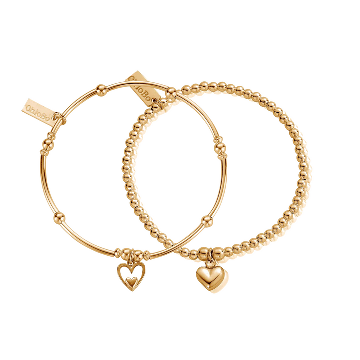 ChloBo Gold Puffed Heart In Heart Set of 2 Bracelets