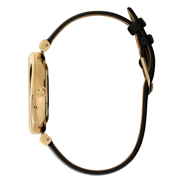 Olivia Burton Gold and Black Minima Bee Leather Strap Watch