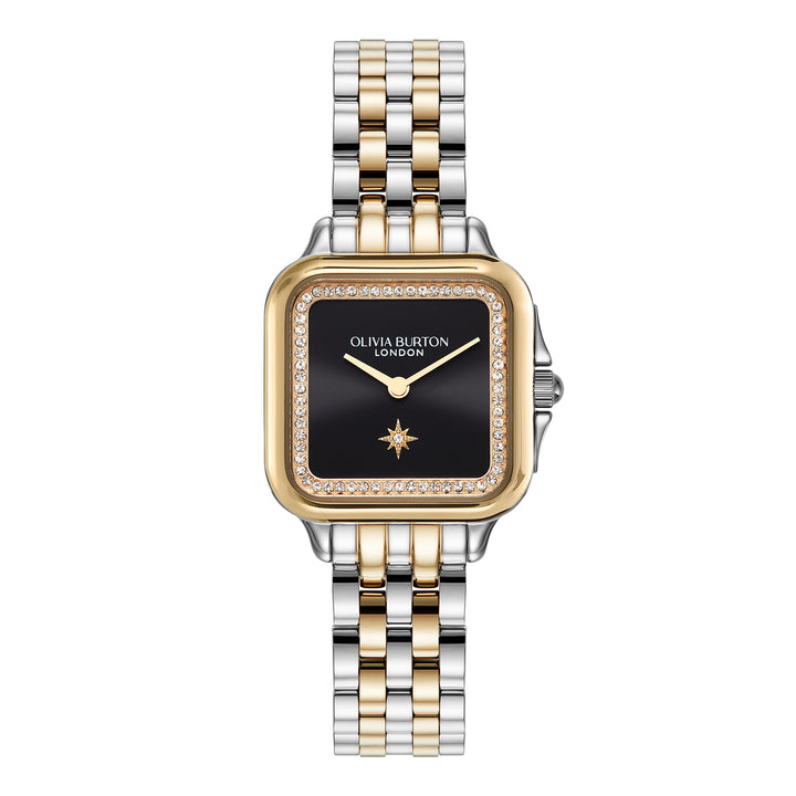 Olivia Burton Silver & Gold Grosvenor Black Dial Watch