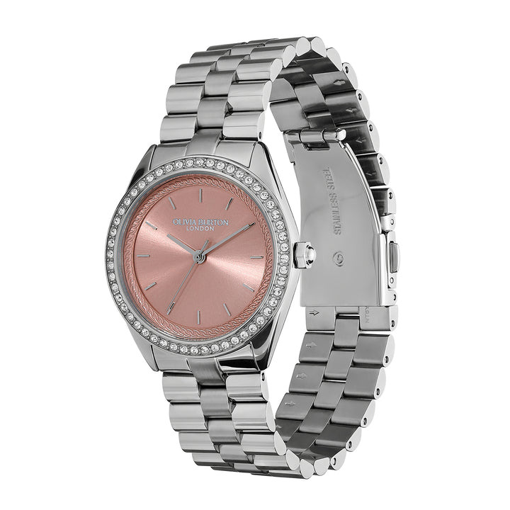 Olivia Burton Silver & Rose Sunray Dial Watch