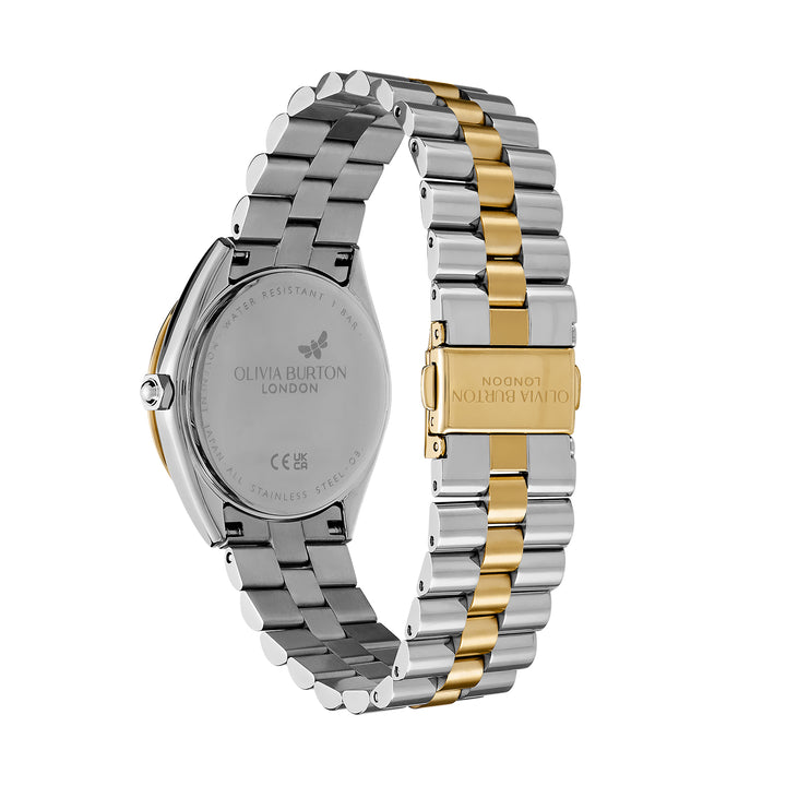 Olivia Burton Silver & Gold Forest Green Sunray Dial Watch