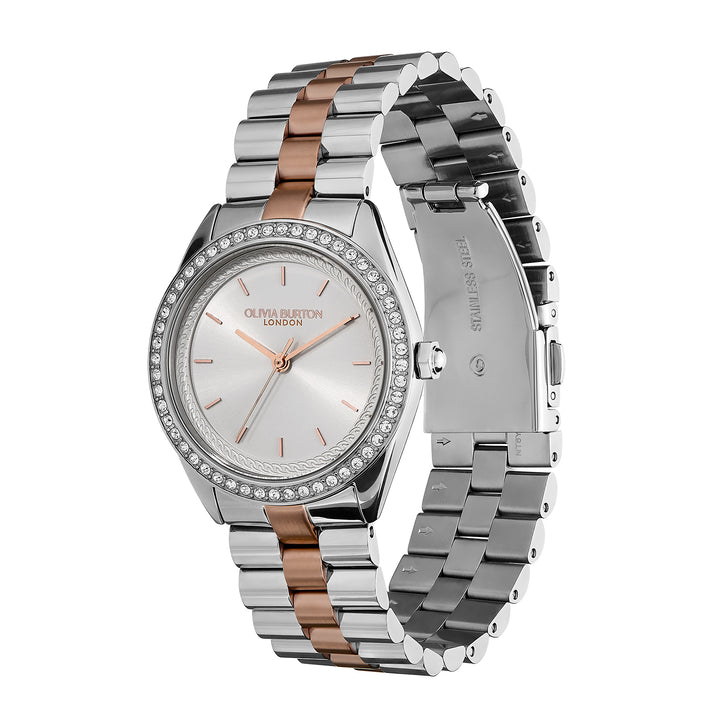 Olivia Burton Silver & Rose White Sunray Dial Watch