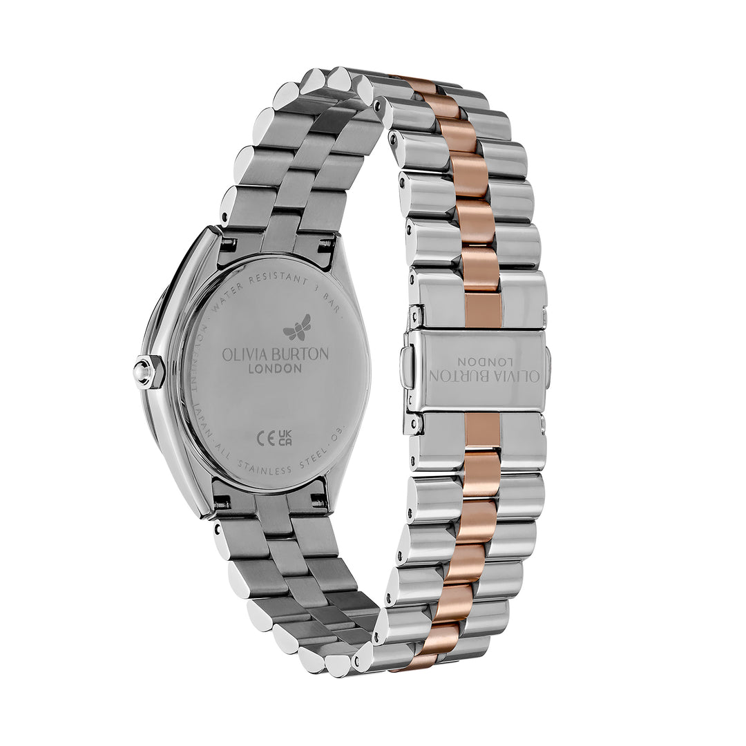 Olivia Burton Silver & Rose White Sunray Dial Watch