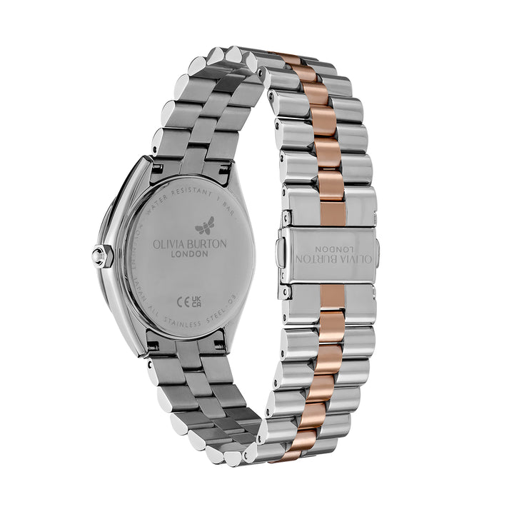 Olivia Burton Silver & Rose White Sunray Dial Watch