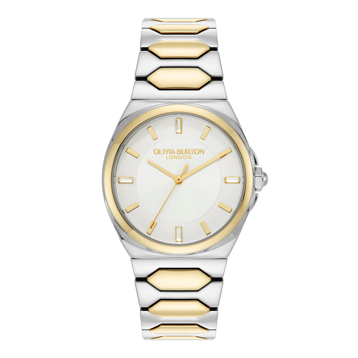 Olivia Burton Silver & Gold Lustre Gold Dial Watch