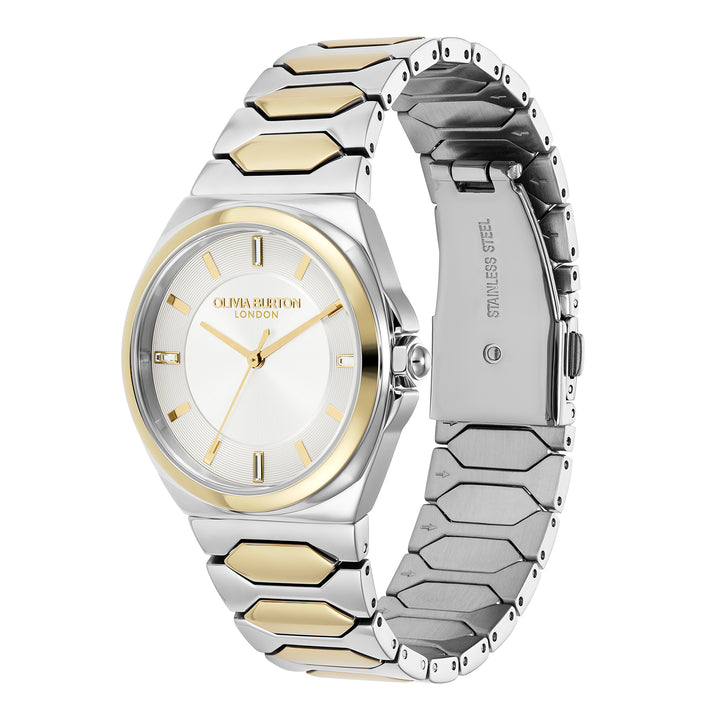 Olivia Burton Silver & Gold Lustre Gold Dial Watch