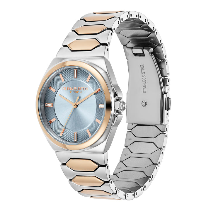 Olivia Burton Silver & Carnation Lustre Blue Dial Watch