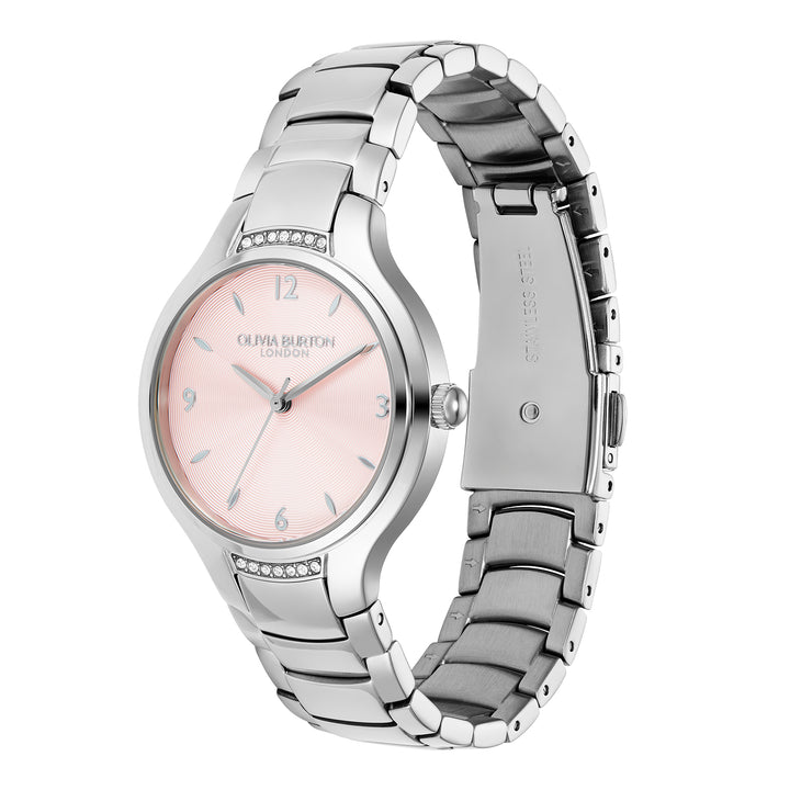 Olivia Burton Silver Lea Pink Dial Watch