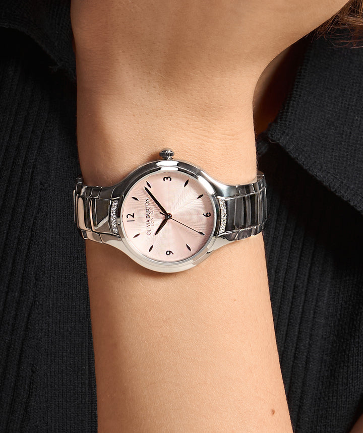 Olivia Burton Silver Lea Pink Dial Watch