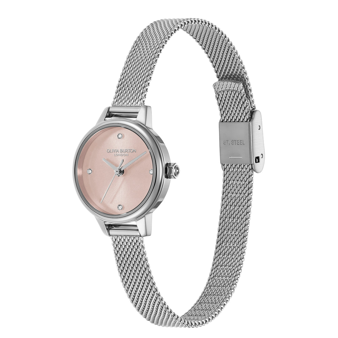 Olivia Burton Silver Primrose Dial Mesh Watch