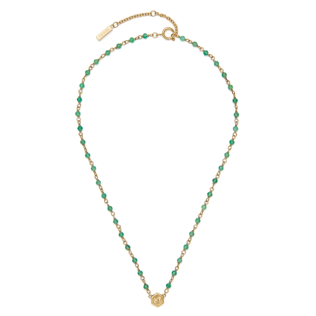 Olivia Burton Gold and Green Bee Beaded Necklace