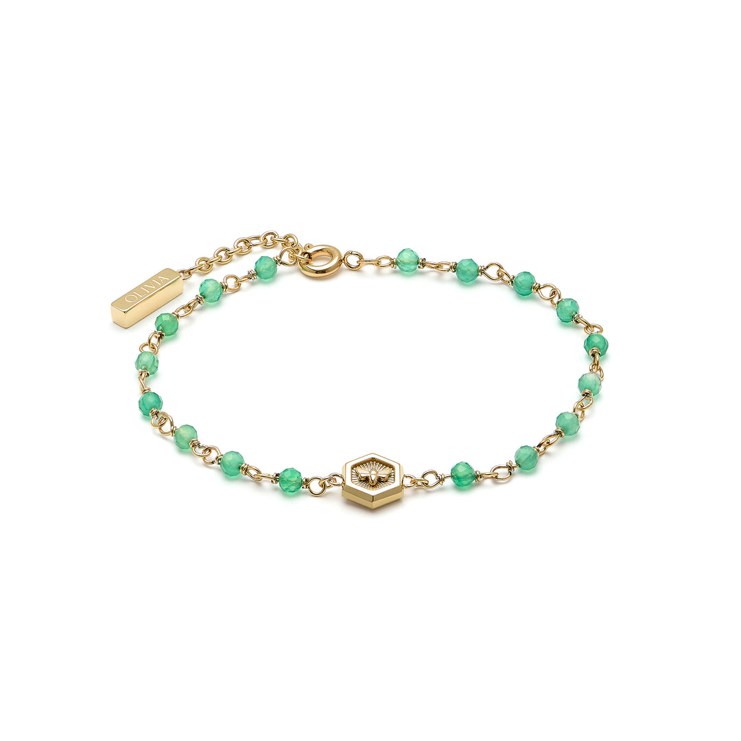 Olivia Burton Gold Green Minima Bee Beaded Bracelet