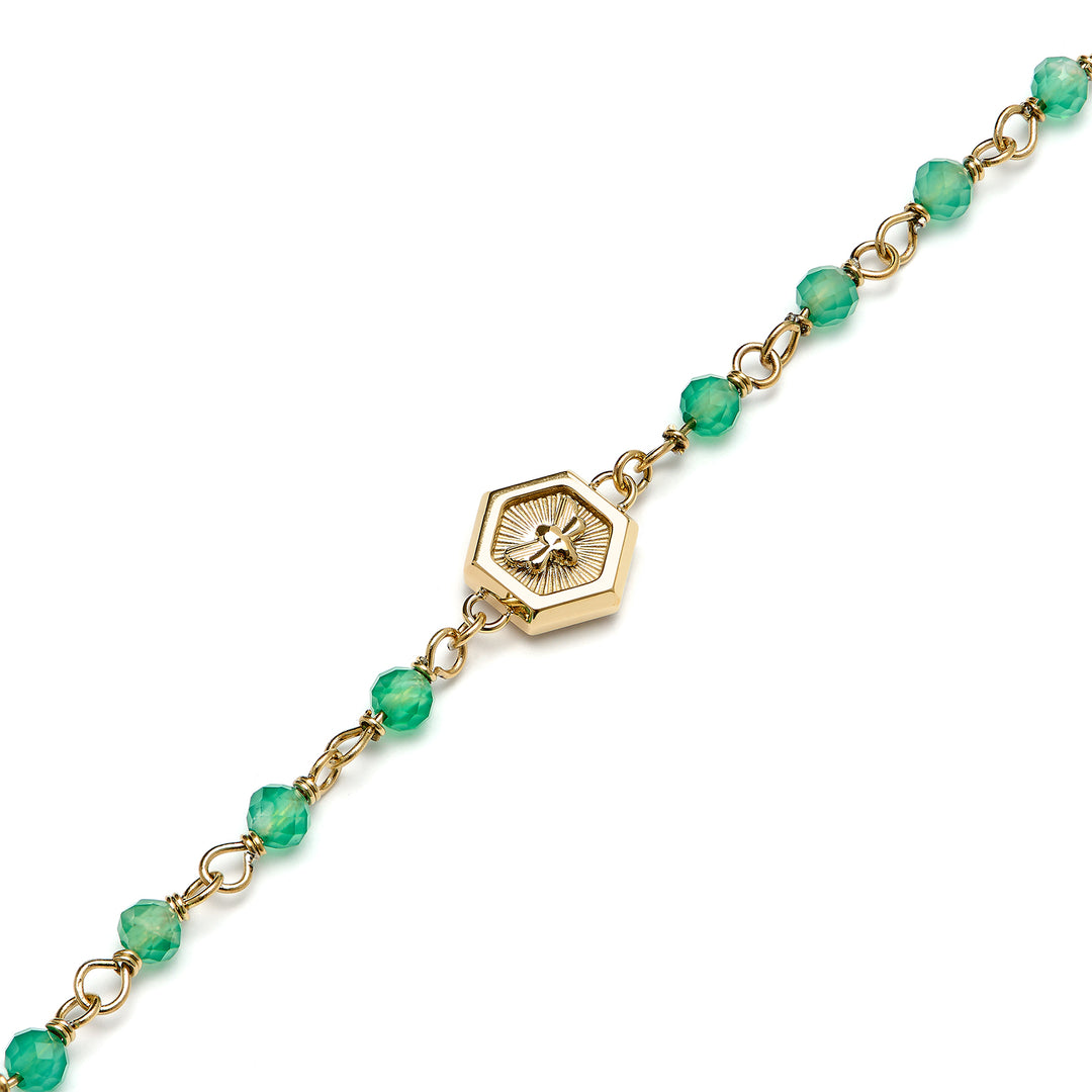 Olivia Burton Gold Green Minima Bee Beaded Bracelet