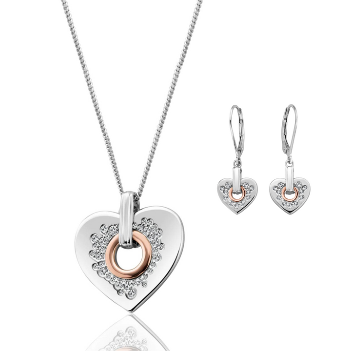 Clogau Cariad Sparkle Heart Necklace and Earrings Set