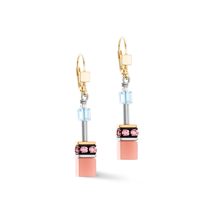 Coeur De Lion Gold GeoCube Iconic Aqua Apricot  Earrings