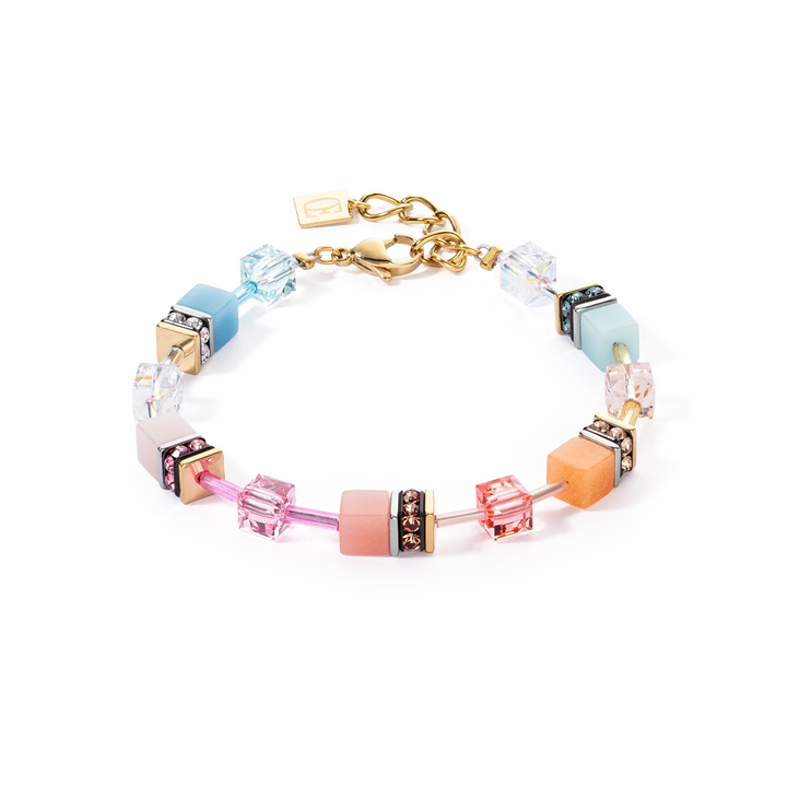 Coeur De Lion Gold GeoCube Iconic Aqua Apricot Bracelet