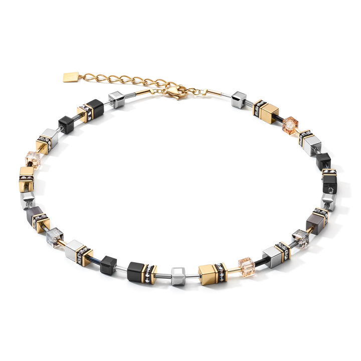 Coeur De Lion Gold GeoCube Grey Necklace