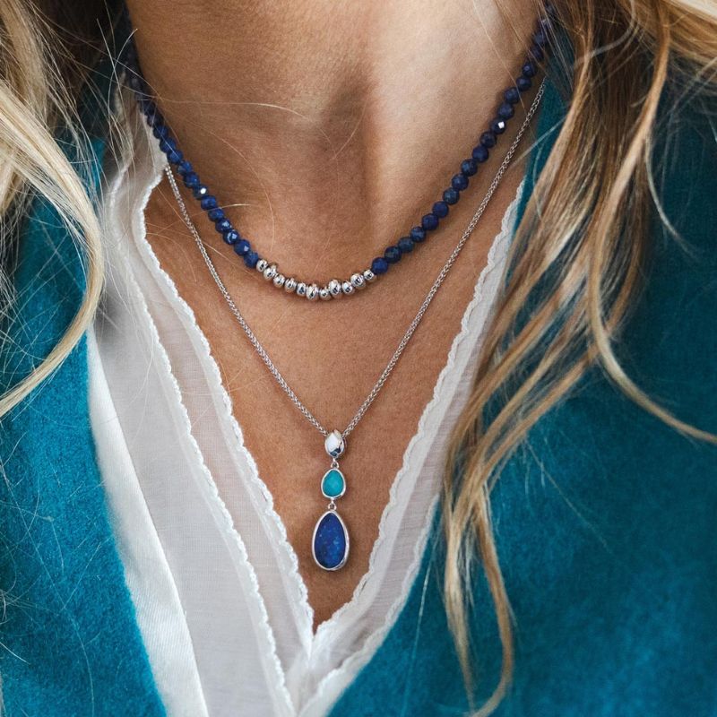 Kit Heath Silver Coast Pebble Azure Gemstone Trio Droplet Necklace