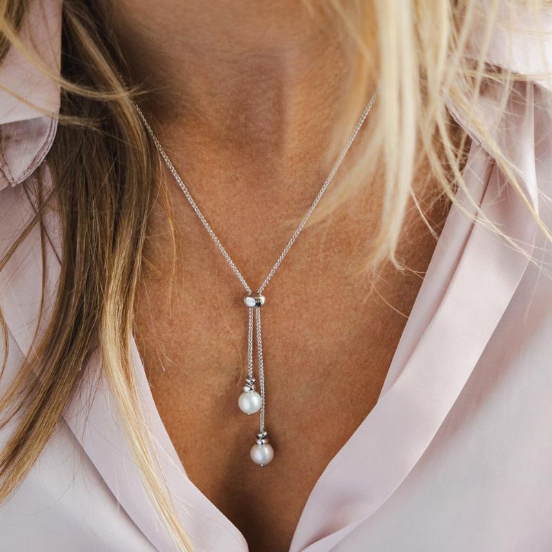 Kit Heath Silver Coast Tumble Pearl Lariat Necklace