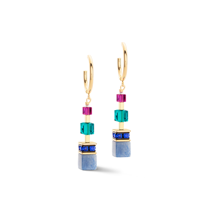 Coeur De Lion Gold GeoCube Precious Statement Multicolour Earrings