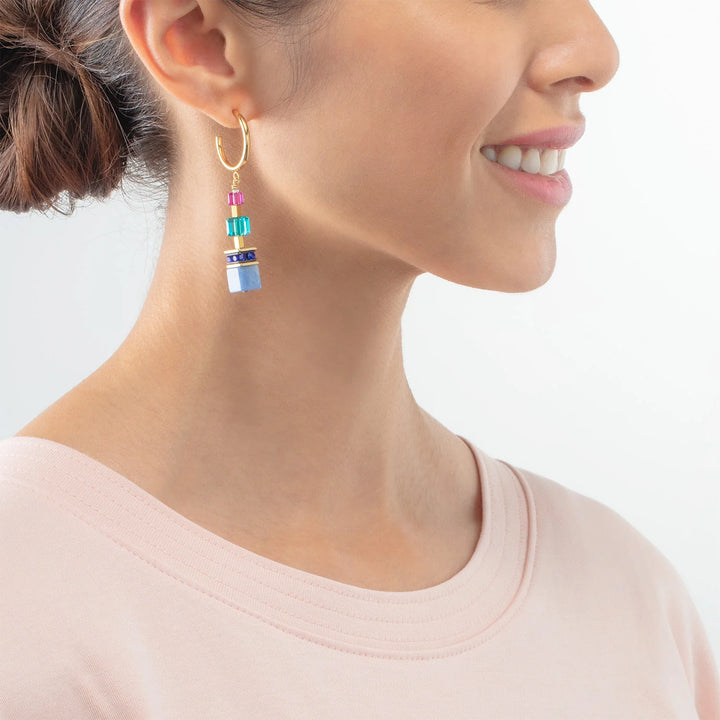 Coeur De Lion Gold GeoCube Precious Statement Multicolour Earrings