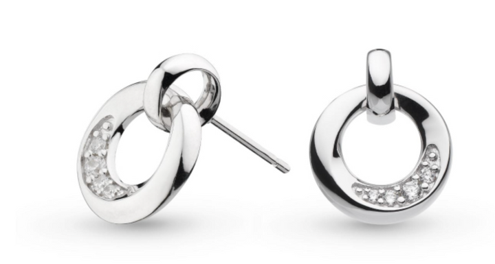 Kit Heath Silver Bevel Cirque Link Pavé Stud Earrings