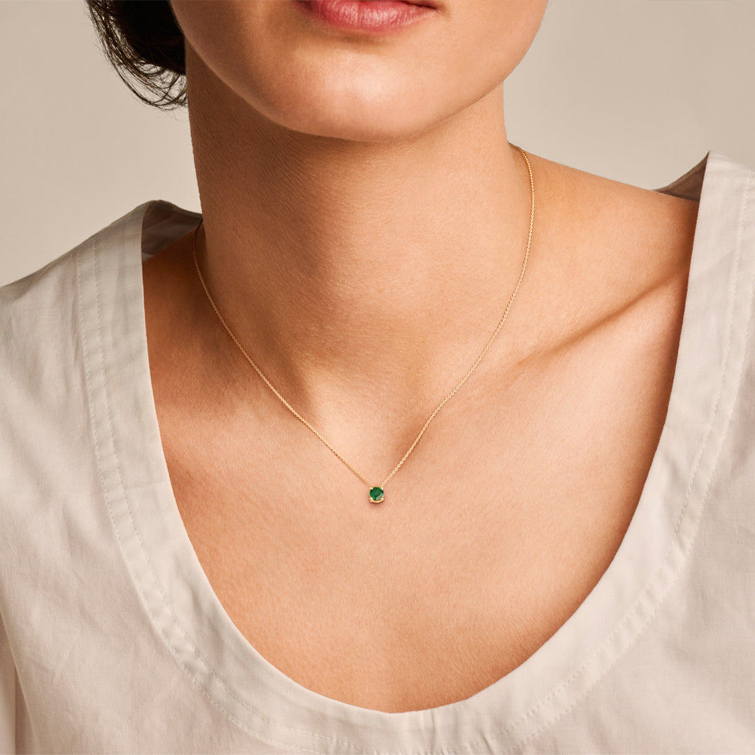 Blush 14ct Solid Gold With Emerald Pendant Necklace