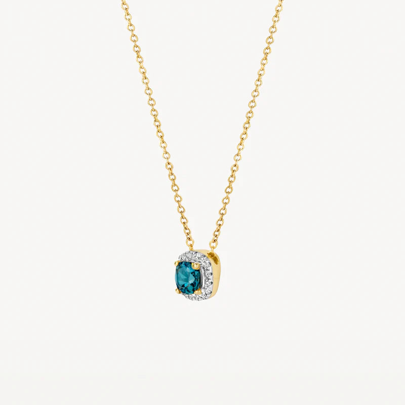 Blush 14ct Solid Gold With Blue Topaz and Diamonds Pendant Necklace