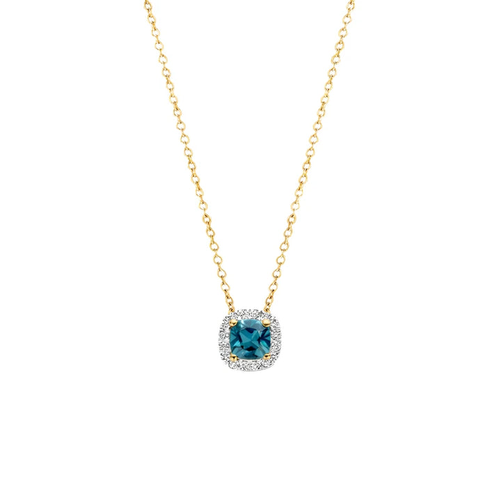 Blush 14ct Solid Gold With Blue Topaz and Diamonds Pendant Necklace