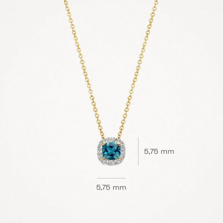 Blush 14ct Solid Gold With Blue Topaz and Diamonds Pendant Necklace