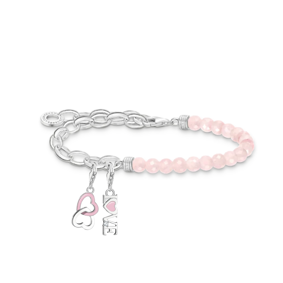Thomas Sabo Pink and Silver Love Hearts Charm Bracelet Set