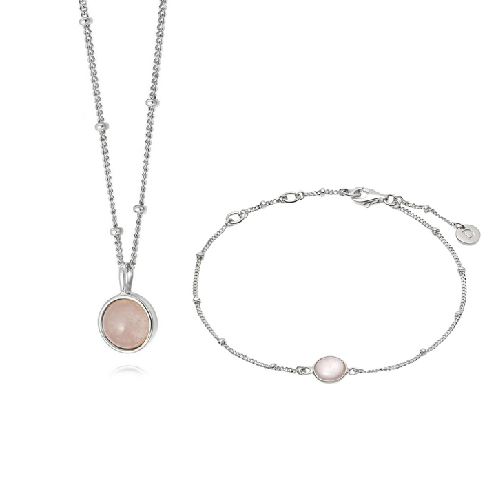 Daisy London Rose Quartz Healing Stone Bracelet & Necklace Set