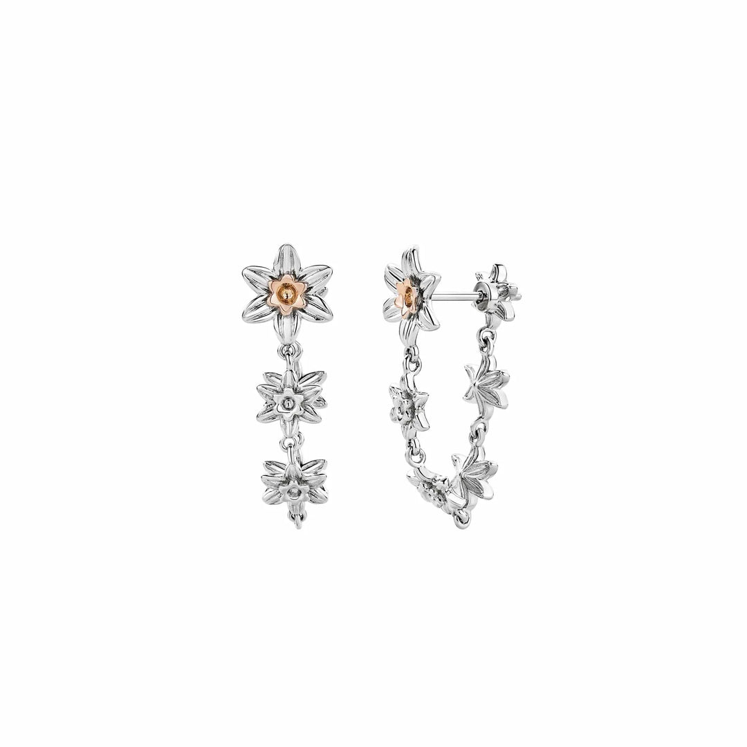 Clogau Nature's Wonder Silver Daffodil Drop Hoop Earrings