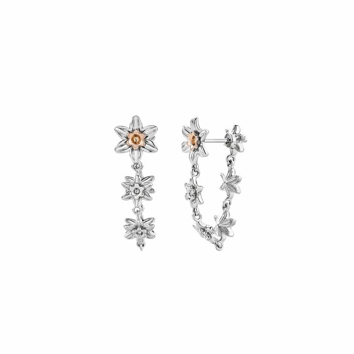 Clogau Nature's Wonder Silver Daffodil Drop Hoop Earrings