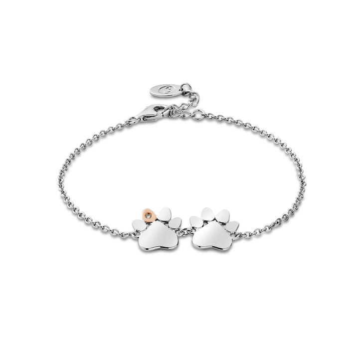 Clogau Silver Paw Prints on My Heart Bracelet