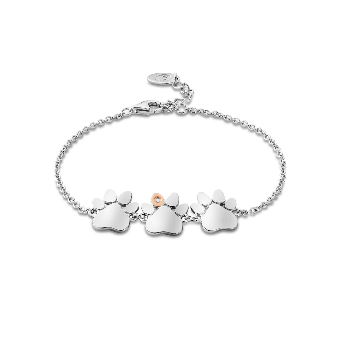 Clogau Silver Paw Prints on My Heart Bracelet