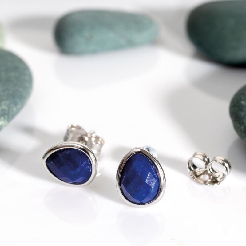 Kit Heath Silver Coast Pebble Azure Blue Gemstone Stud Earrings