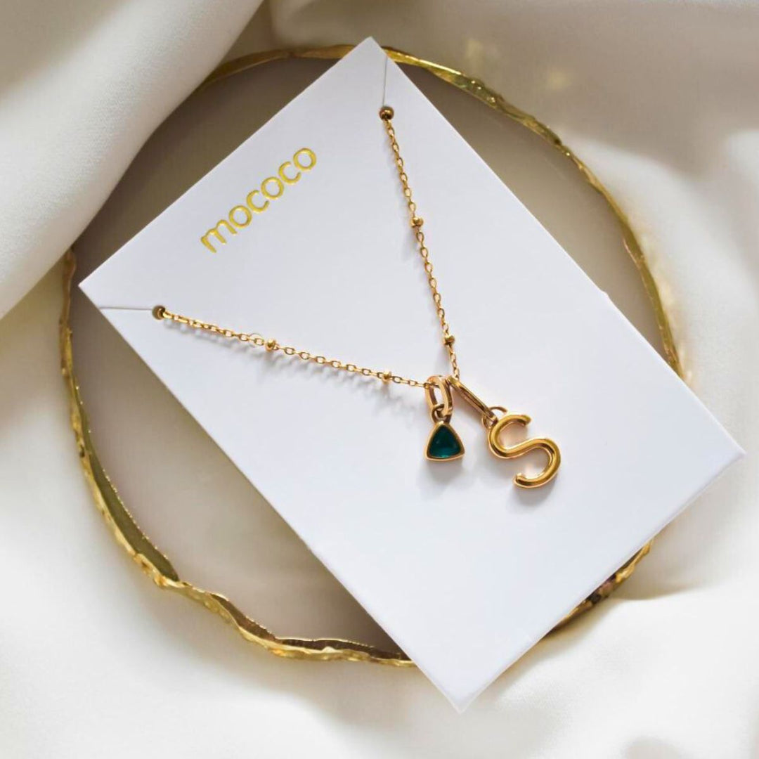 Mococo Personalised Initial and Birthstone Necklace